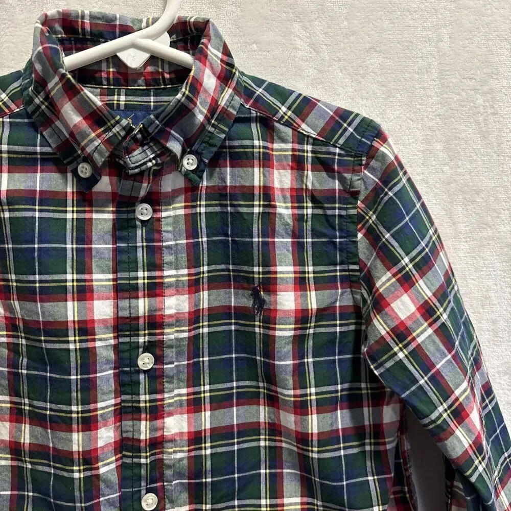 Polo Ralph Lauren Toddler Boy Plaid Button Down Natural Stretch Shirt 3/3T